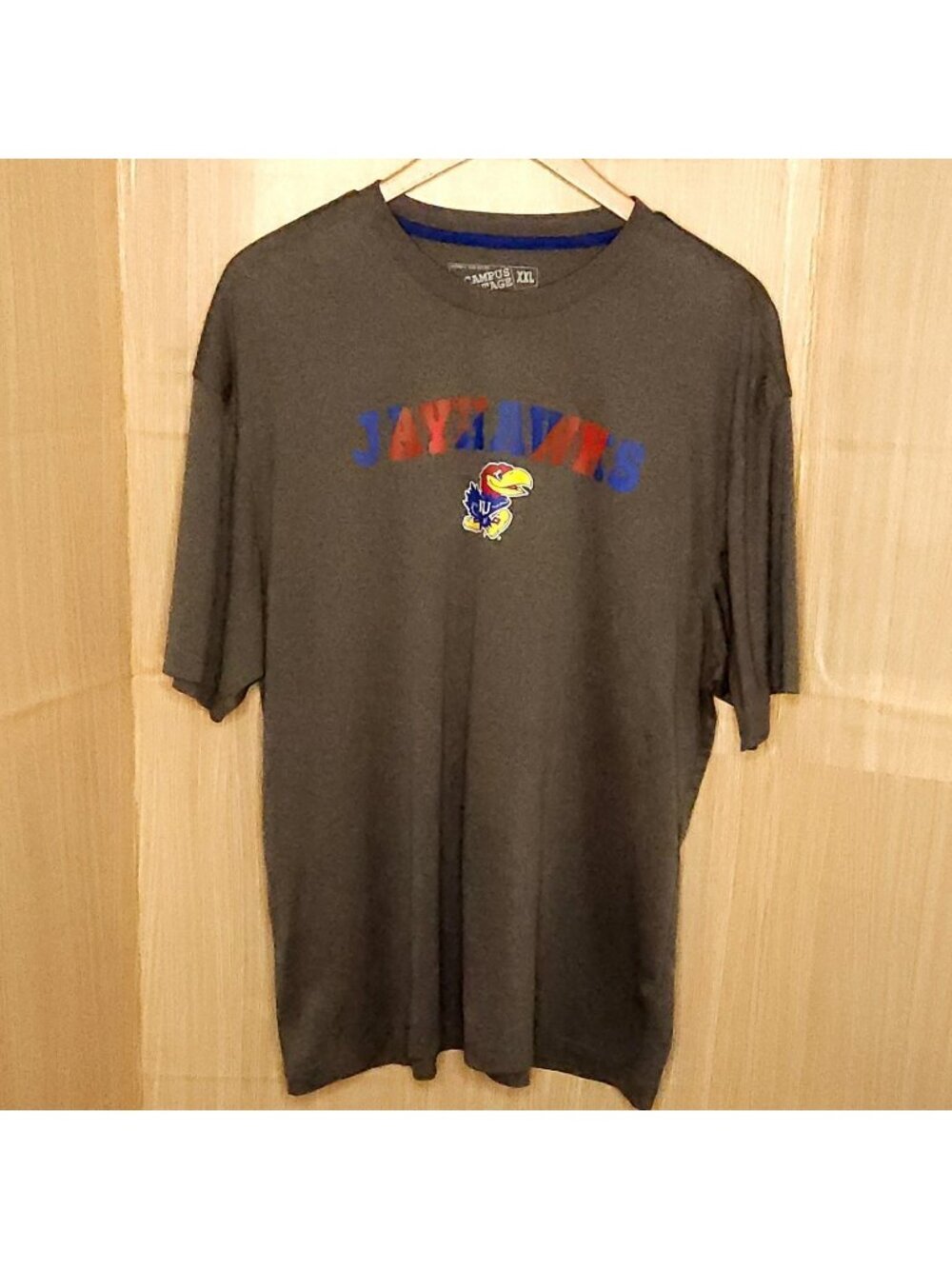 University Of Kansas Mens Grey Jayhawks Short Sleeve Activewear Shirt XXL